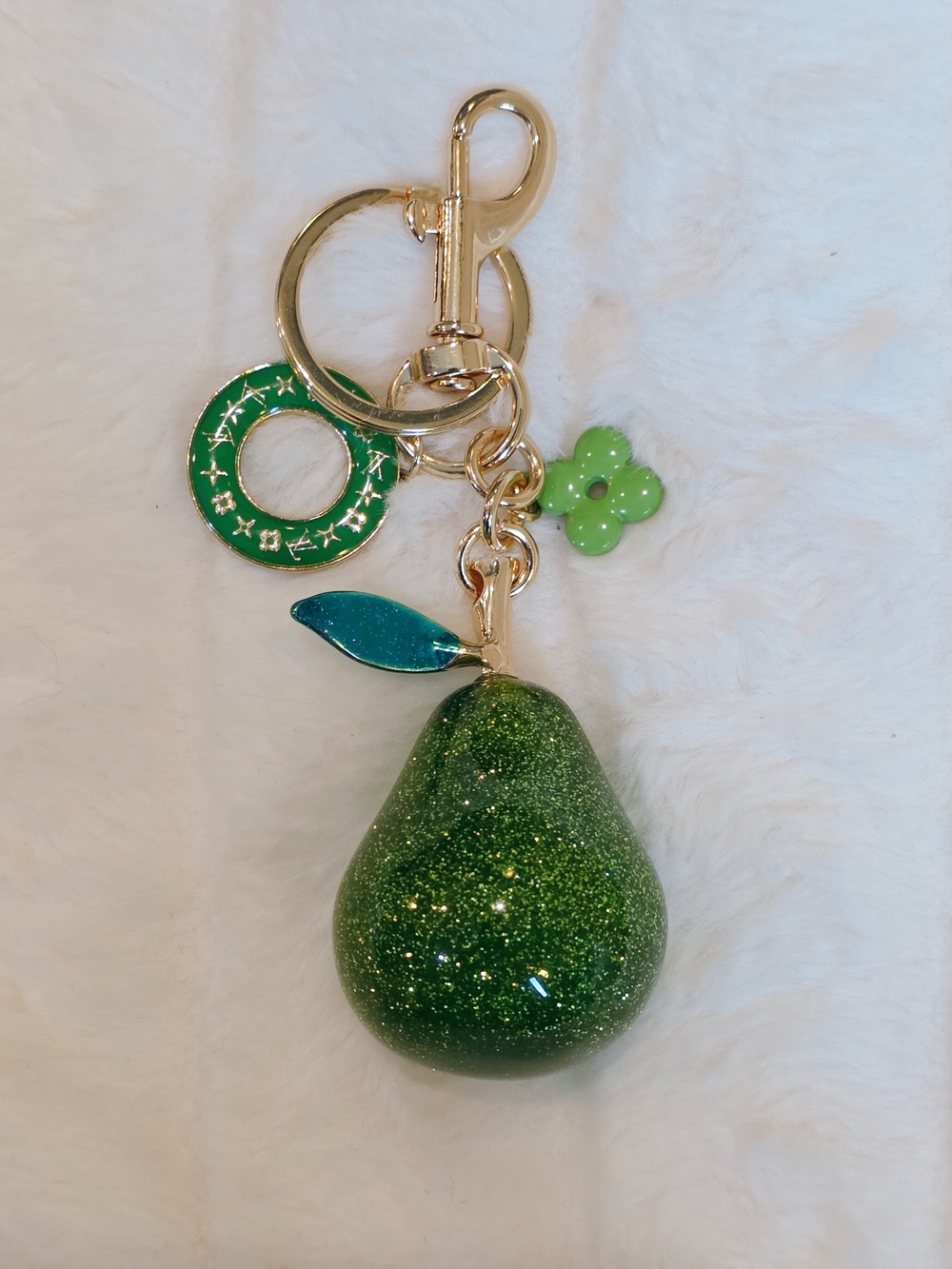 Green Glitter Pear Keychain Charm with Gold Hardware - Women Accessories - Picture 2 of 2